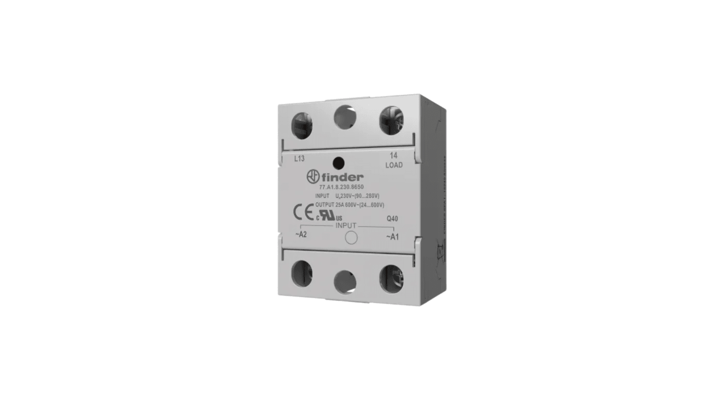 Finder 77 Series Series Solid State Relay, 25 A Load, DIN Rail Mount, 600 V ac/dc Load, 230 V ac/dc Control