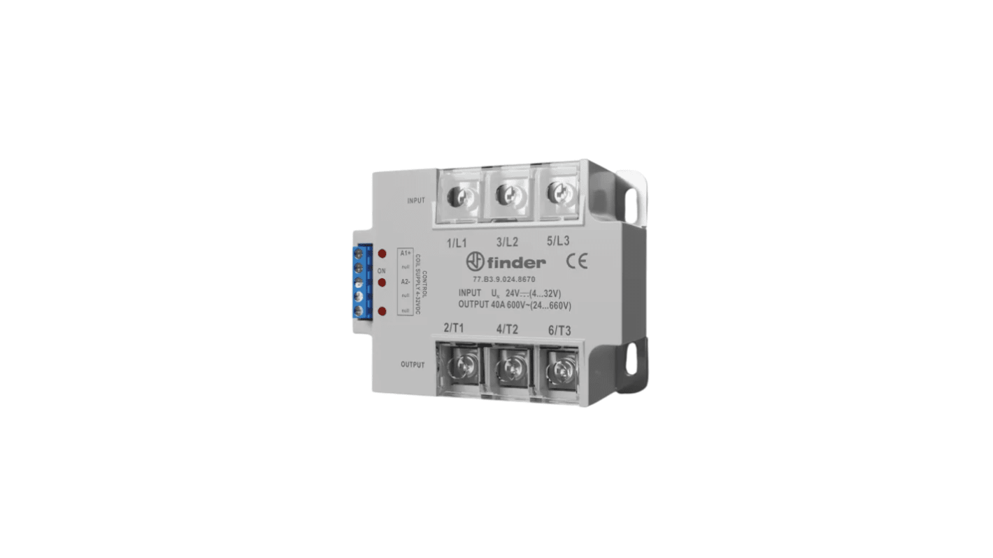 Finder 77 Series Series Solid State Relay, 80 A Load, DIN Rail Mount, 600 V ac/dc Load, 230 V ac/dc Control