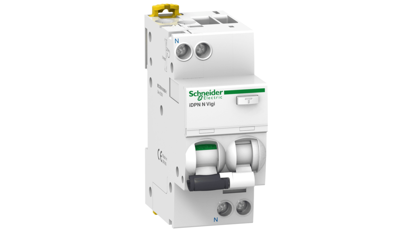 Schneider Electric RCBO, 16A Current Rating, 1P + N Poles, 30mA Trip Sensitivity, Type B, Acti9 Range
