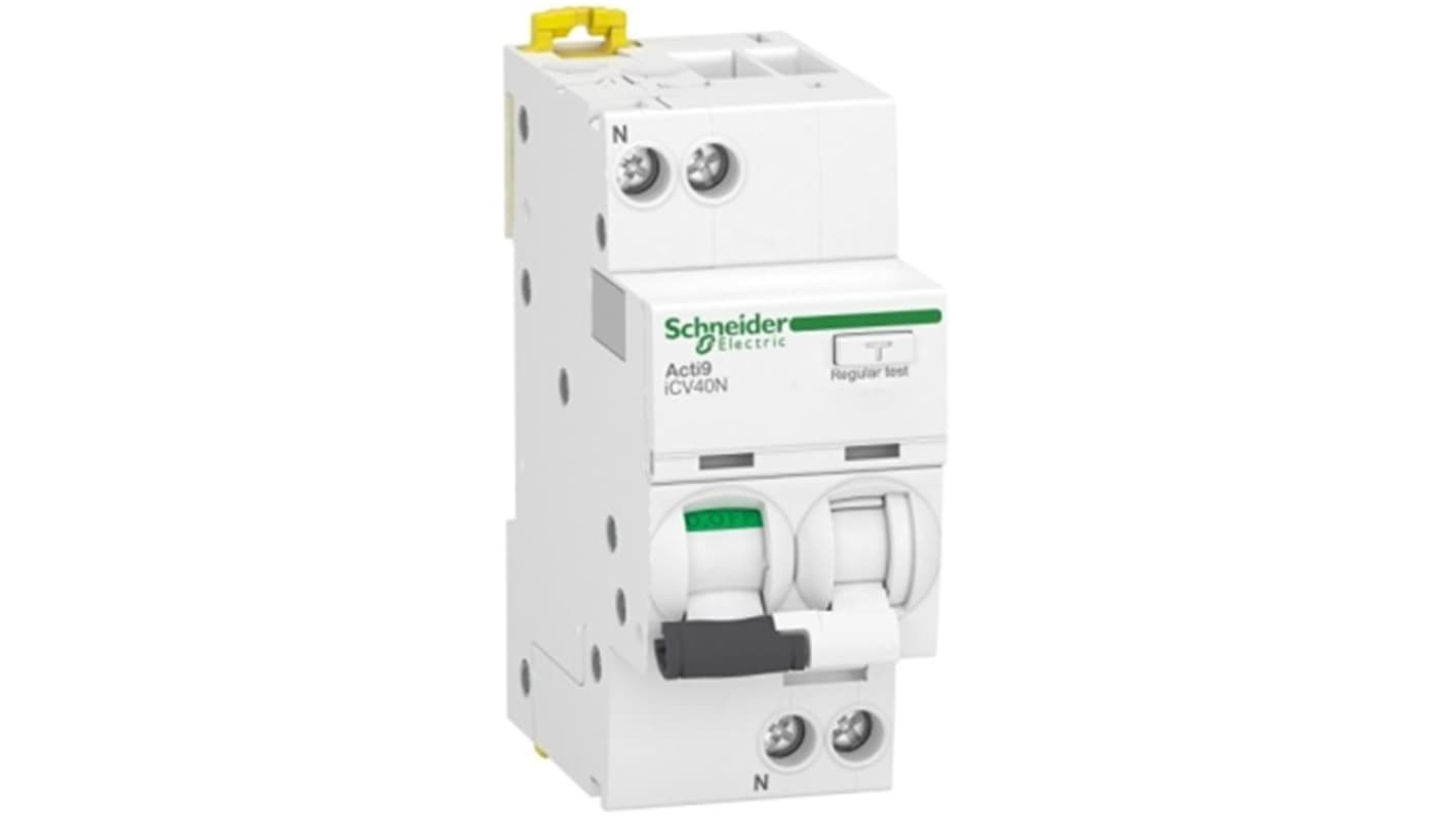 Schneider Electric RCBO, 20A Current Rating, 1P+N Poles, 30mA Trip Sensitivity, Type C, Acti9 Range