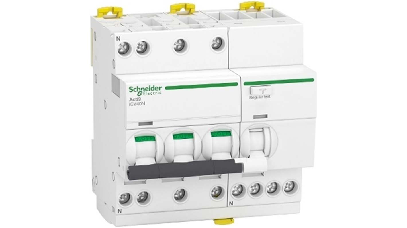 Schneider Electric RCBO, 16A Current Rating, 3P+N Poles, 30mA Trip Sensitivity, Type C, Acti9 Range