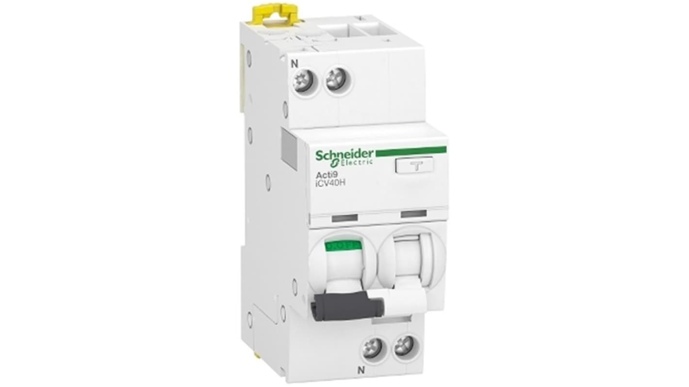 Schneider Electric RCBO, 10A Current Rating, 1P+N Poles, 30mA Trip Sensitivity, Type C, Acti9 Range