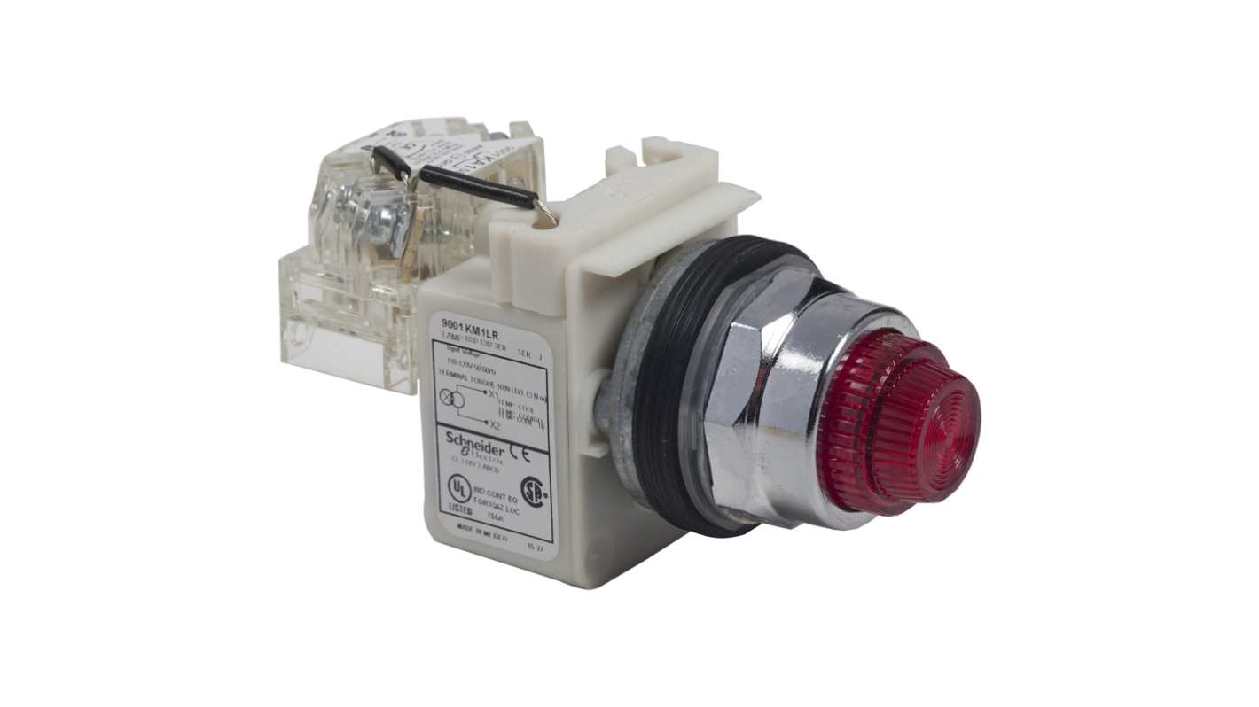 Schneider Electric 9001K Series Push Button Switch, Spring Return, Panel Mount, 30mm Cutout, 1 NC, 600V ac