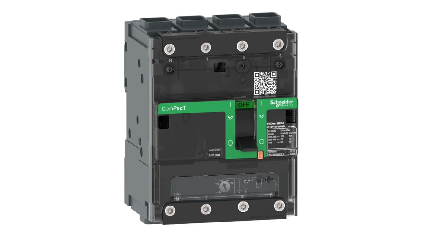 Schneider Electric, ComPacT MCCB 4P 100A, Breaking Capacity 25 kA, Fixed Mount