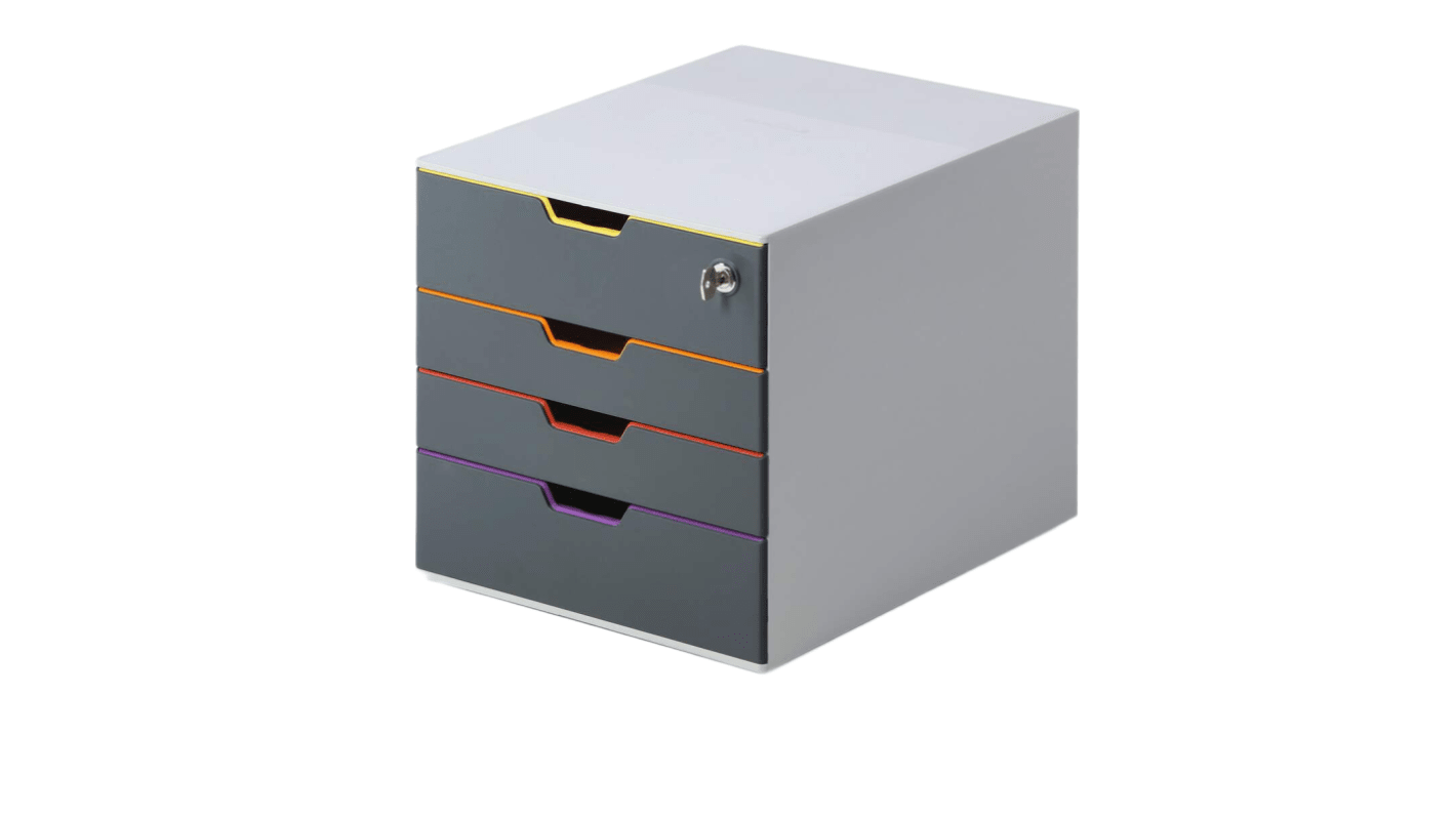 Durable 4 Drawer Storage Unit, Plastic, 292mm x 280mm x 356mm, Multi-Colour