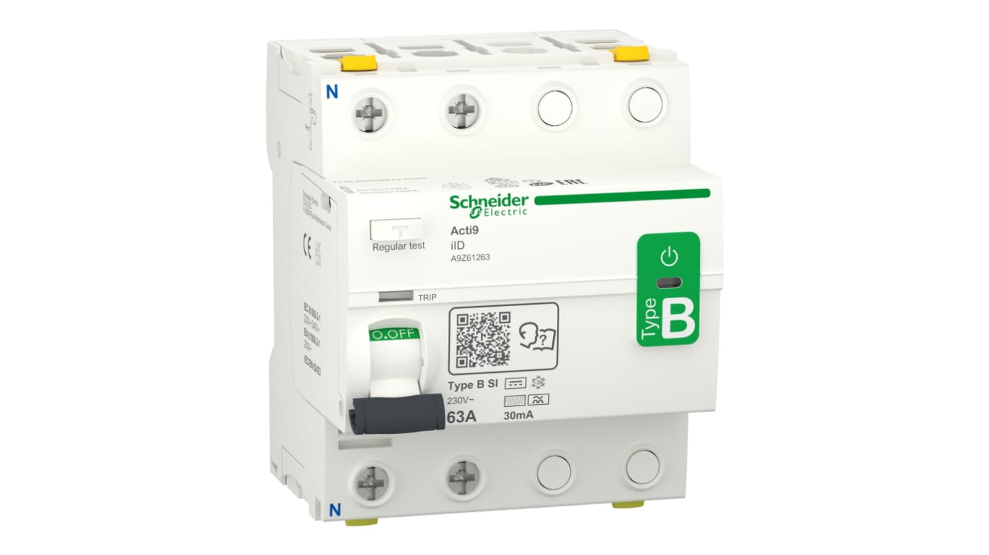Schneider Electric Acti9 iID RCCB, 63A, 2 Pole, 30mA, Type B-SI, 230V ac
