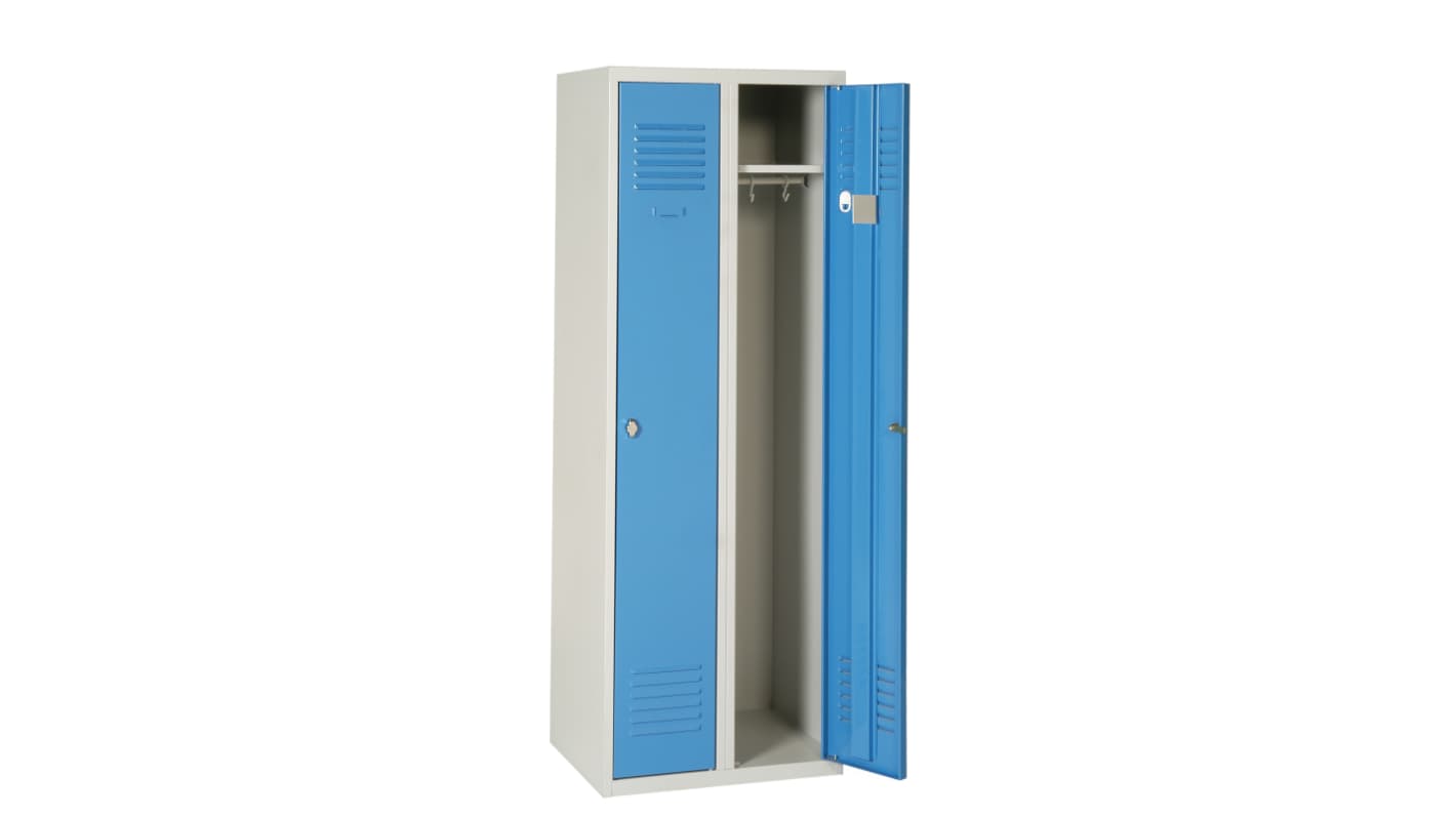 2 Door Vented Metal Blue, Light Grey Locker, 1800 mm x 600 mm x 500mm