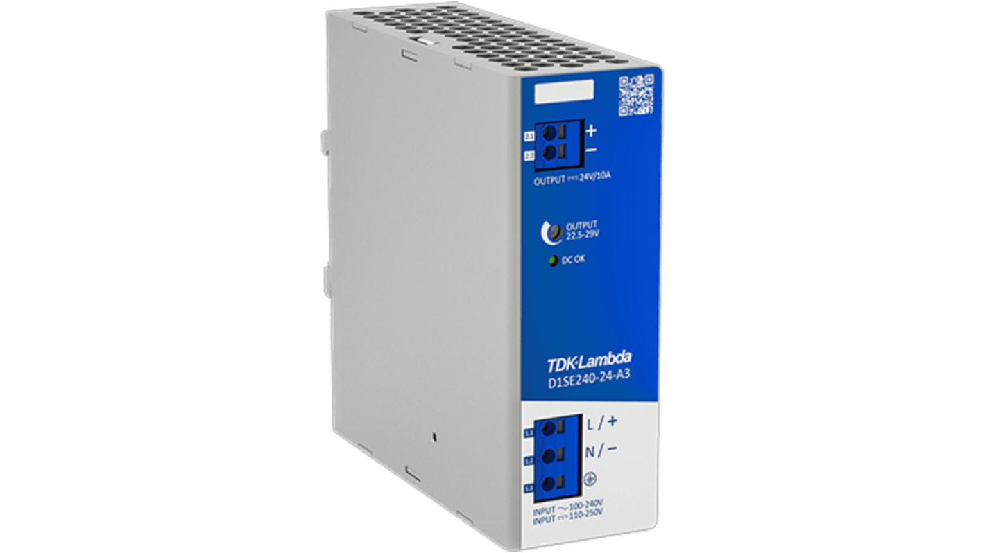 D1SE240 DIN Rail Power Supply, 250V ac, dc Input, 24V dc dc Output, 10A Output