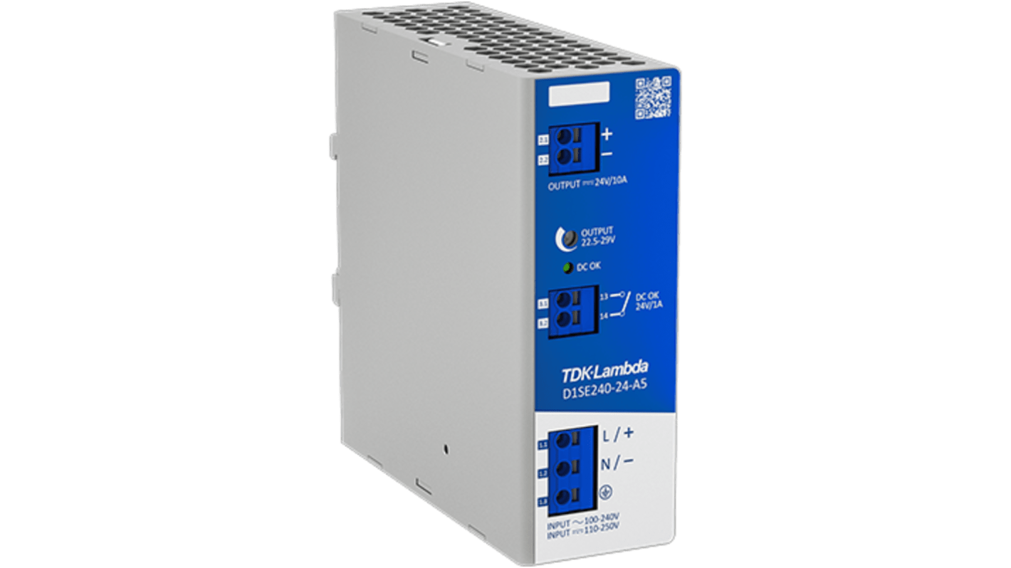 D1SE240 DIN Rail Power Supply, 250V ac, dc Input, 24V dc dc Output, 10A Output