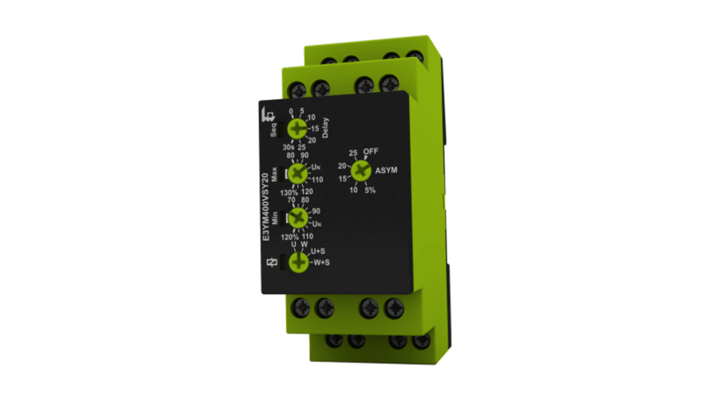 Voltage Monitoring Relay, 1, 3 Phase, DPDT, 400V ac, DIN Rail