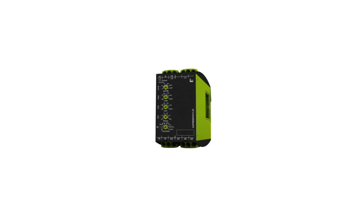 Voltage Monitoring Relay, 3 Phase, DPDT, 12 → 500V ac, DIN Rail
