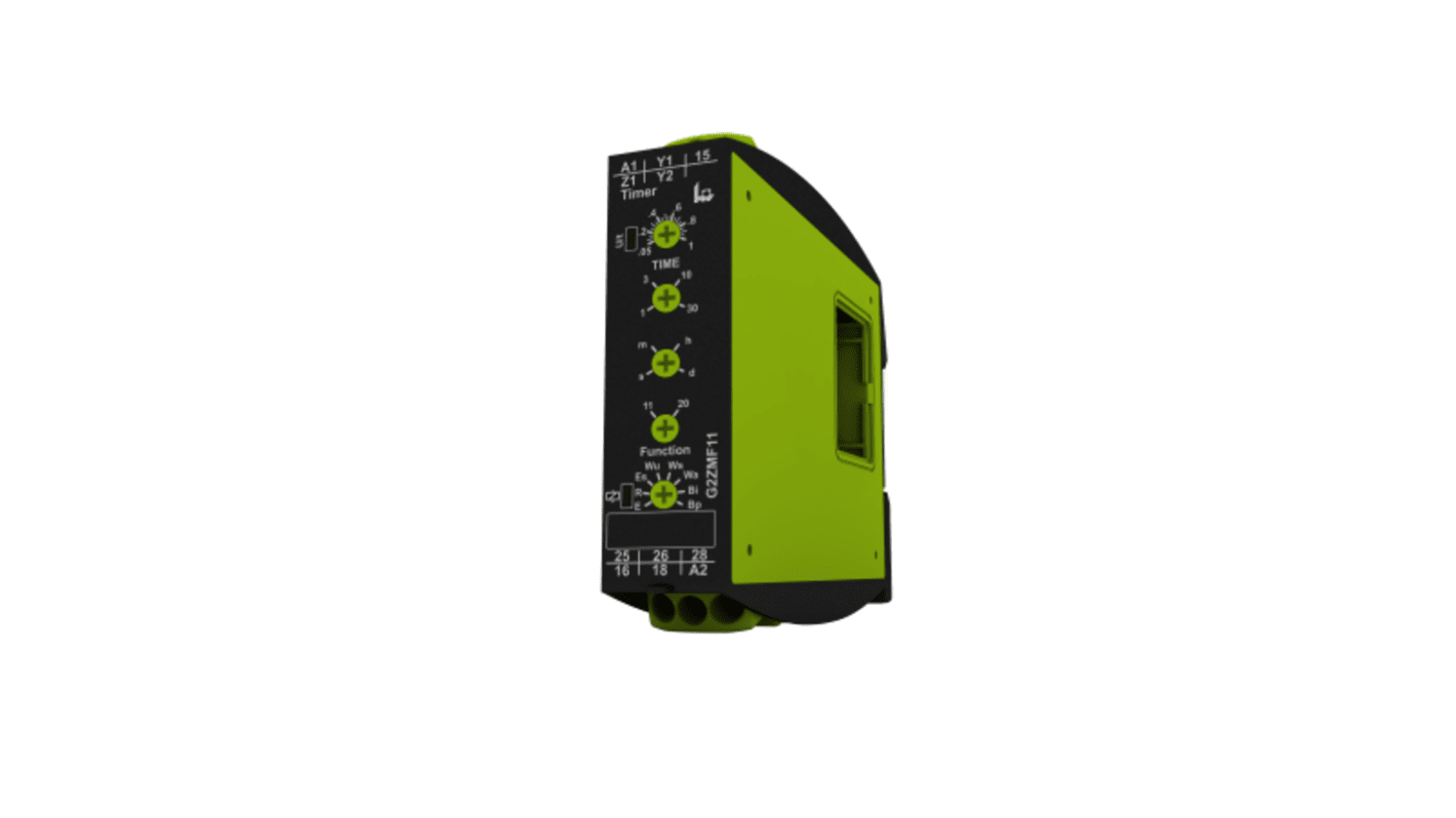 Gamma Series DIN Rail Mount Timer Relay, 12 → 400V ac, 2-Contact, 30days, 16-Function, DPDT