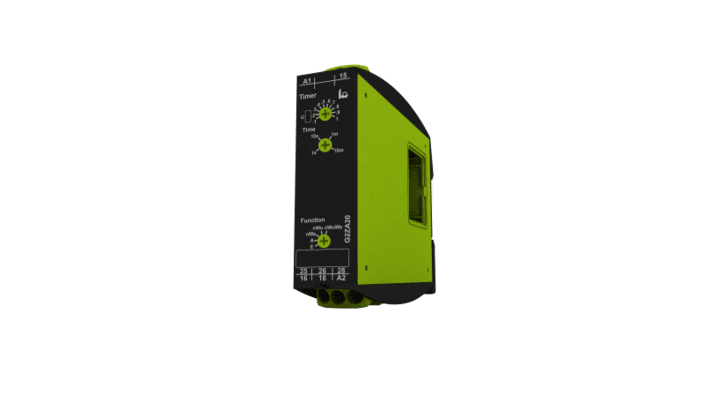 Gamma Series DIN Rail Mount Timer Relay, 12 → 400V ac, 2-Contact, 10min, 5-Function, DPDT