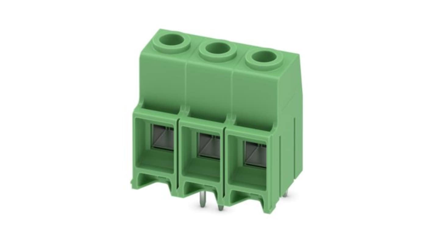 Phoenix Contact MKDS Series PCB Terminal Block, 3-Contact, 10.16mm Pitch, Wave Soldering, 1-Row, Plug In, Screw