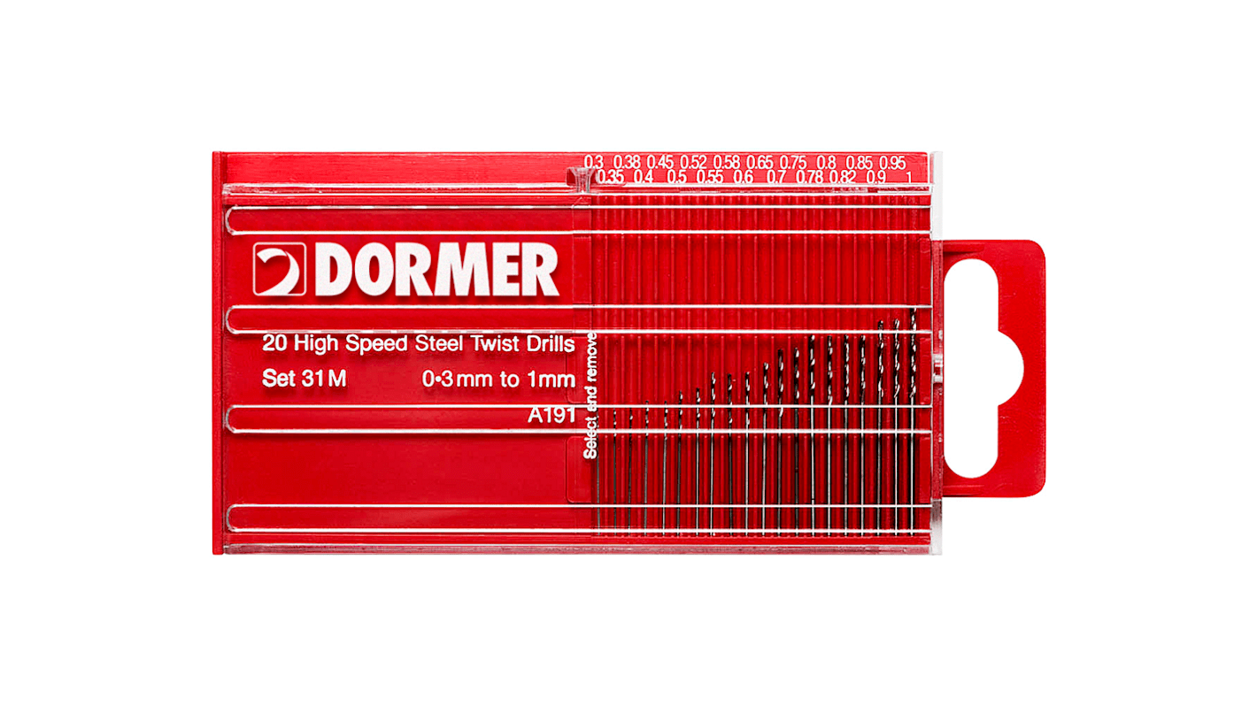 Dormer 20-Piece Drill Bit Set, for use with Miniature Drills