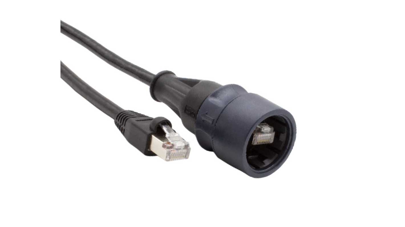 Bulgin6000, 5m Cat6a, Black RJ45 to Male RJ45 Male, Shielded Shielded, Terminated PVC Sheath