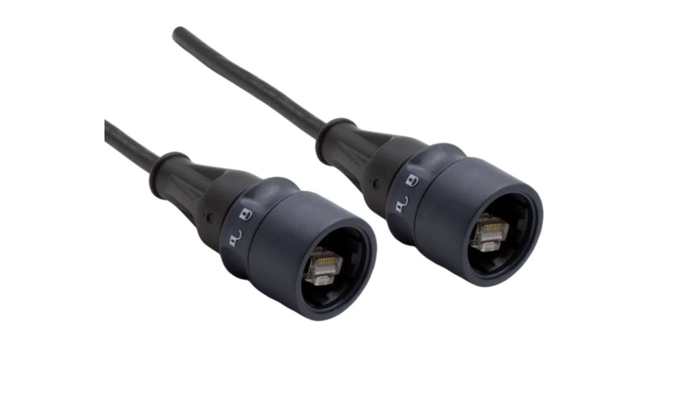 Bulgin6000, 5m Cat6a, Black RJ45 to Male RJ45 Male, Shielded Shielded, Terminated PVC Sheath