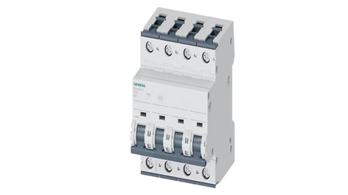 Siemens SENTRON 5SY Circuit Breaker, 4P, 3A, Type A, 440V AC, 60V DC, 35 kA Breaking Capacity