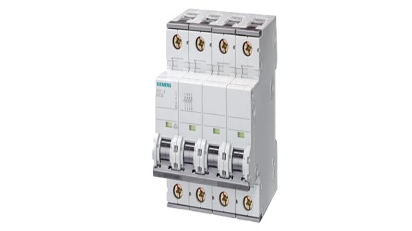 Siemens SENTRON 5SY Circuit Breaker, 4P, 16A Curve D, 440V AC, 72V DC, 30 kA Breaking Capacity