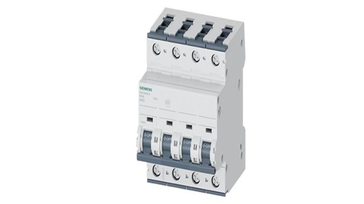 Siemens SENTRON 5SY Circuit Breaker, 3P+N, 40A, Type A, 440V AC, 60V DC, 15 kA Breaking Capacity
