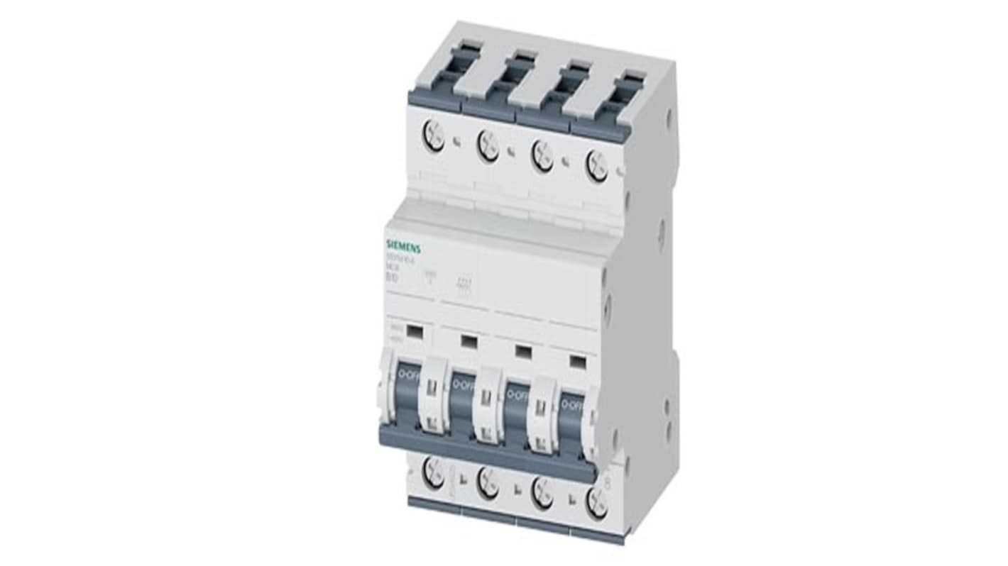 Siemens SENTRON 5SY Circuit Breaker, 4P, 10A Curve B, 440V AC, 880V DC, 15 kA Breaking Capacity