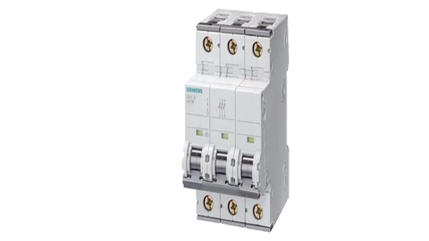 Siemens SENTRON 5SY Circuit Breaker, 3P, 10A Curve D, 440V AC, 60V DC, 30 kA Breaking Capacity