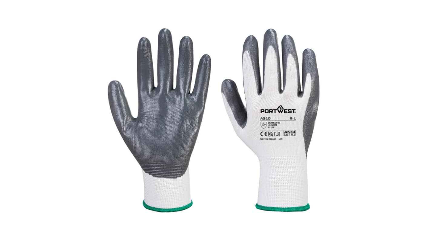 Portwest A310 Grey, White Polyester Abrasion Resistant, Chemical Resistant, Extra Grip, Tear Resistant, Waterproof Work