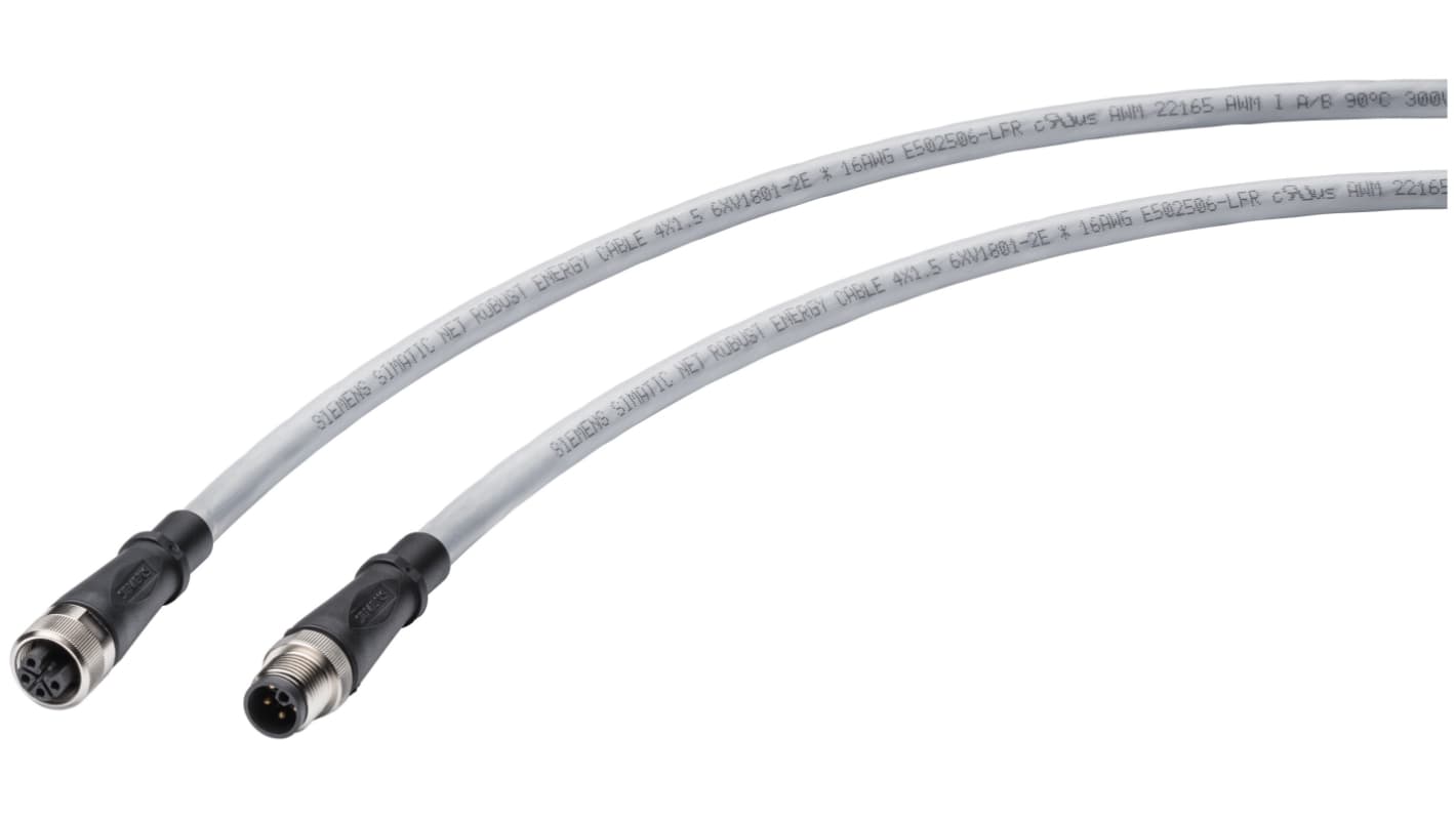 Siemens Male M12 to Female M12 Sensor Actuator Cable, 500mm