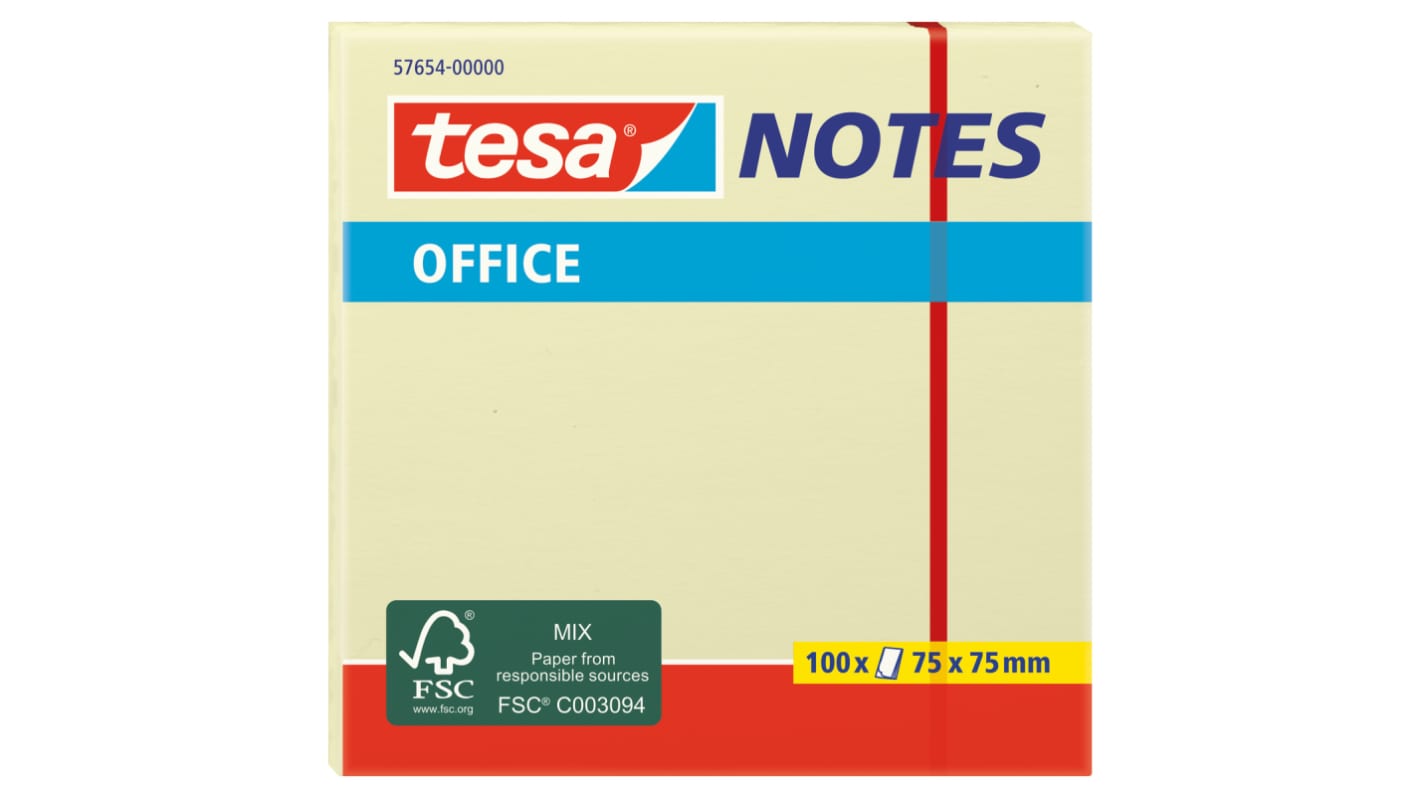 Tesa Yellow Sticky Note, 100 Notes per Pad, 75mm x 75mm