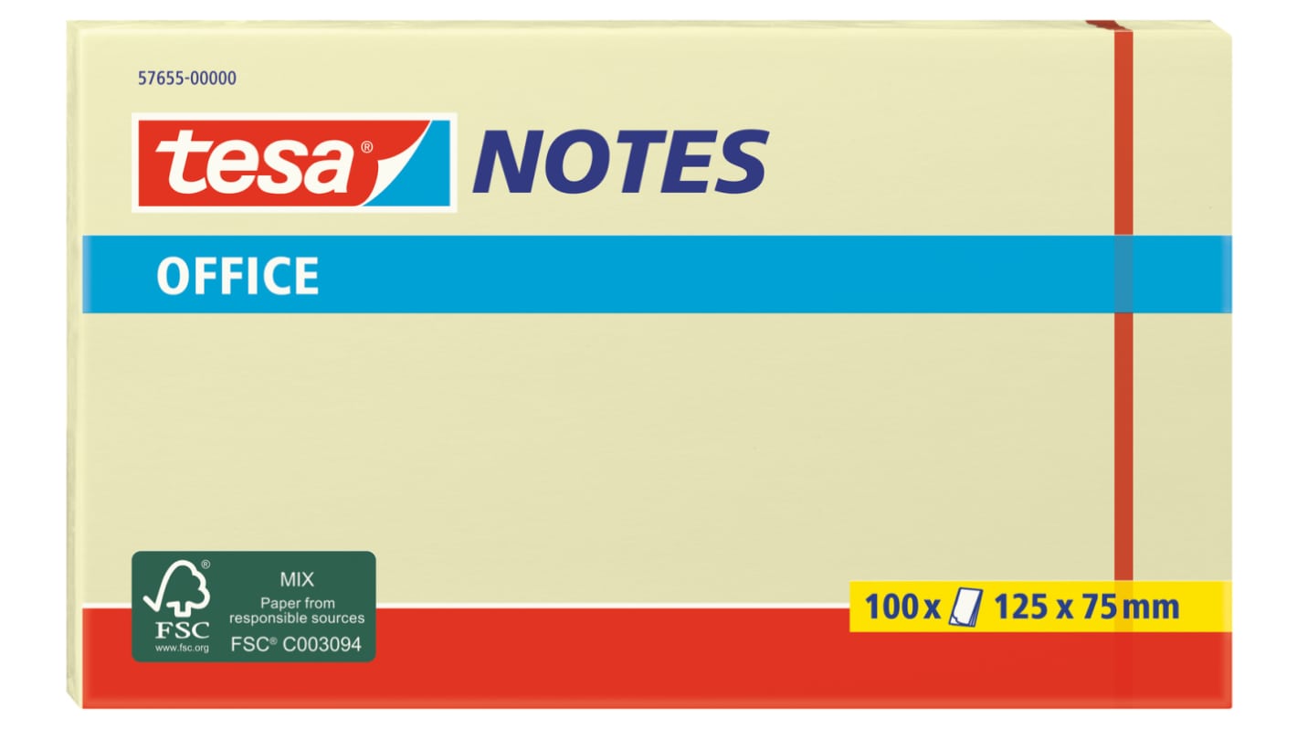 Tesa Yellow Sticky Note, 100 Notes per Pad, 125mm x 75mm