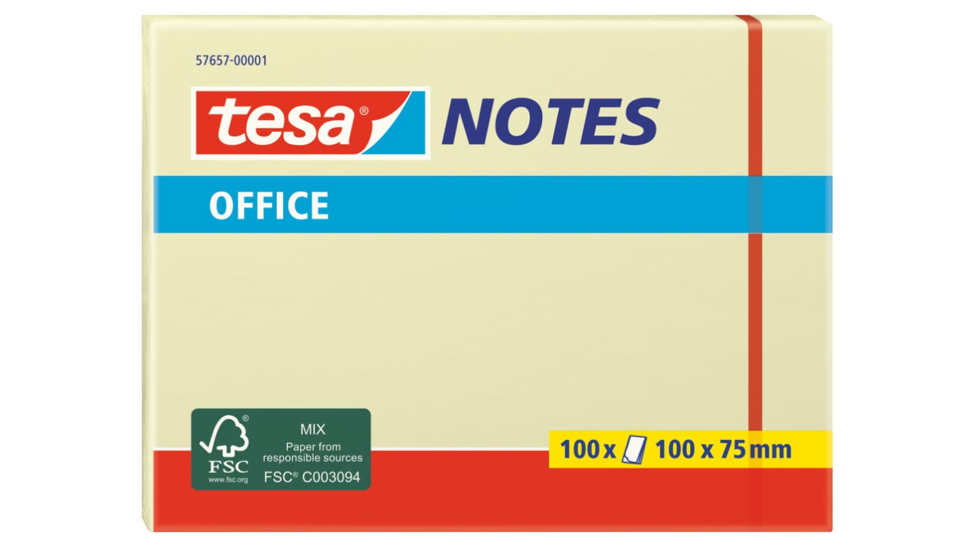 Tesa Yellow Sticky Note, 100 Notes per Pad, 100mm x 75mm