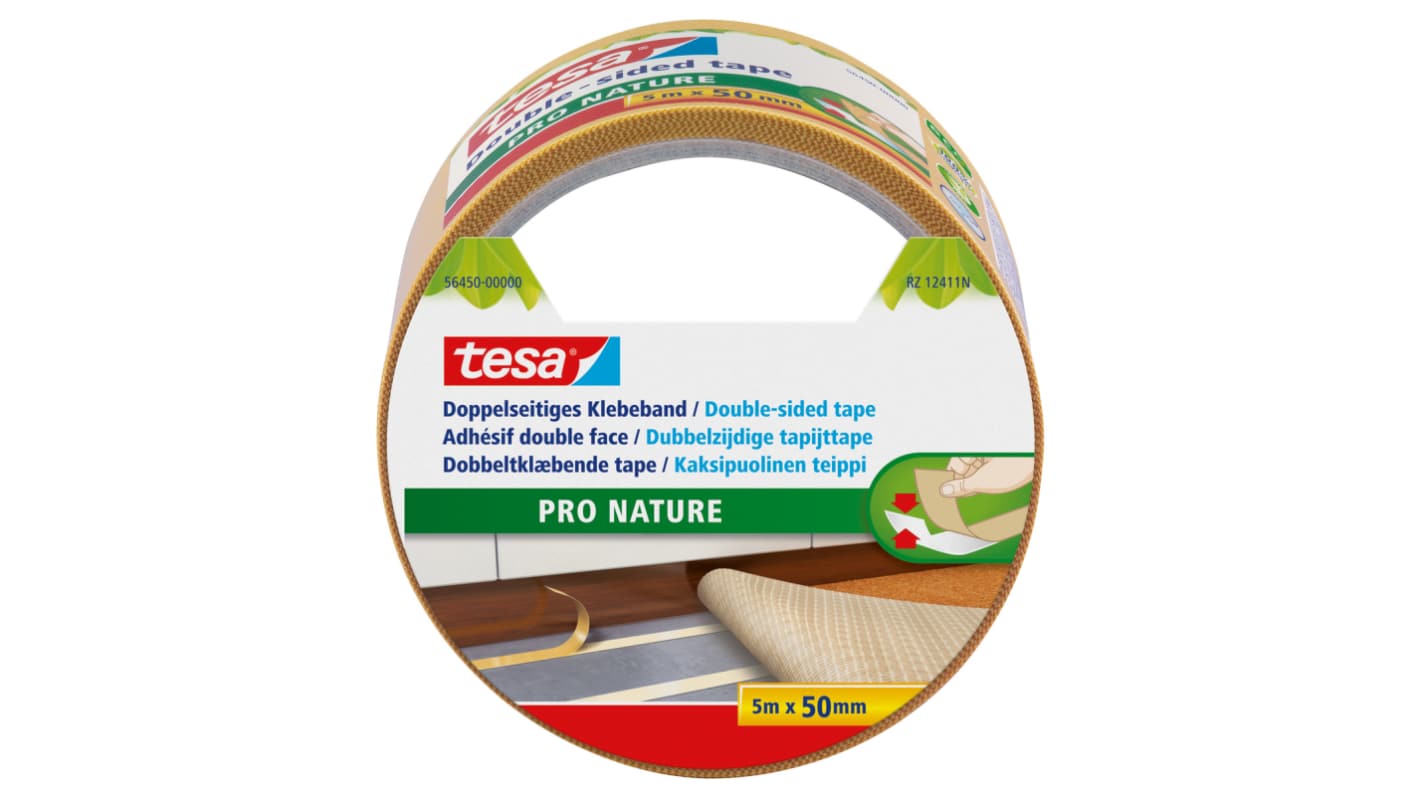 Tesa 56450 White Double Sided Tape, 0.175mm Thick, Synthetic Rubber Backing, 50mm x 5m
