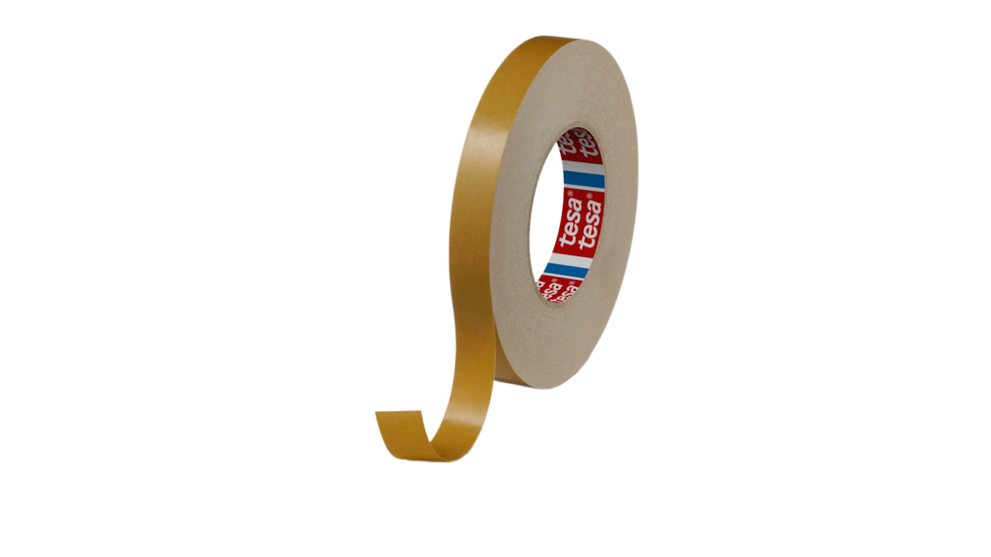 Tesa 04961-00078-00 White Double Sided Tape, 0.205mm Thick, 8 N/cm, Paper Backing, 19mm x 50m