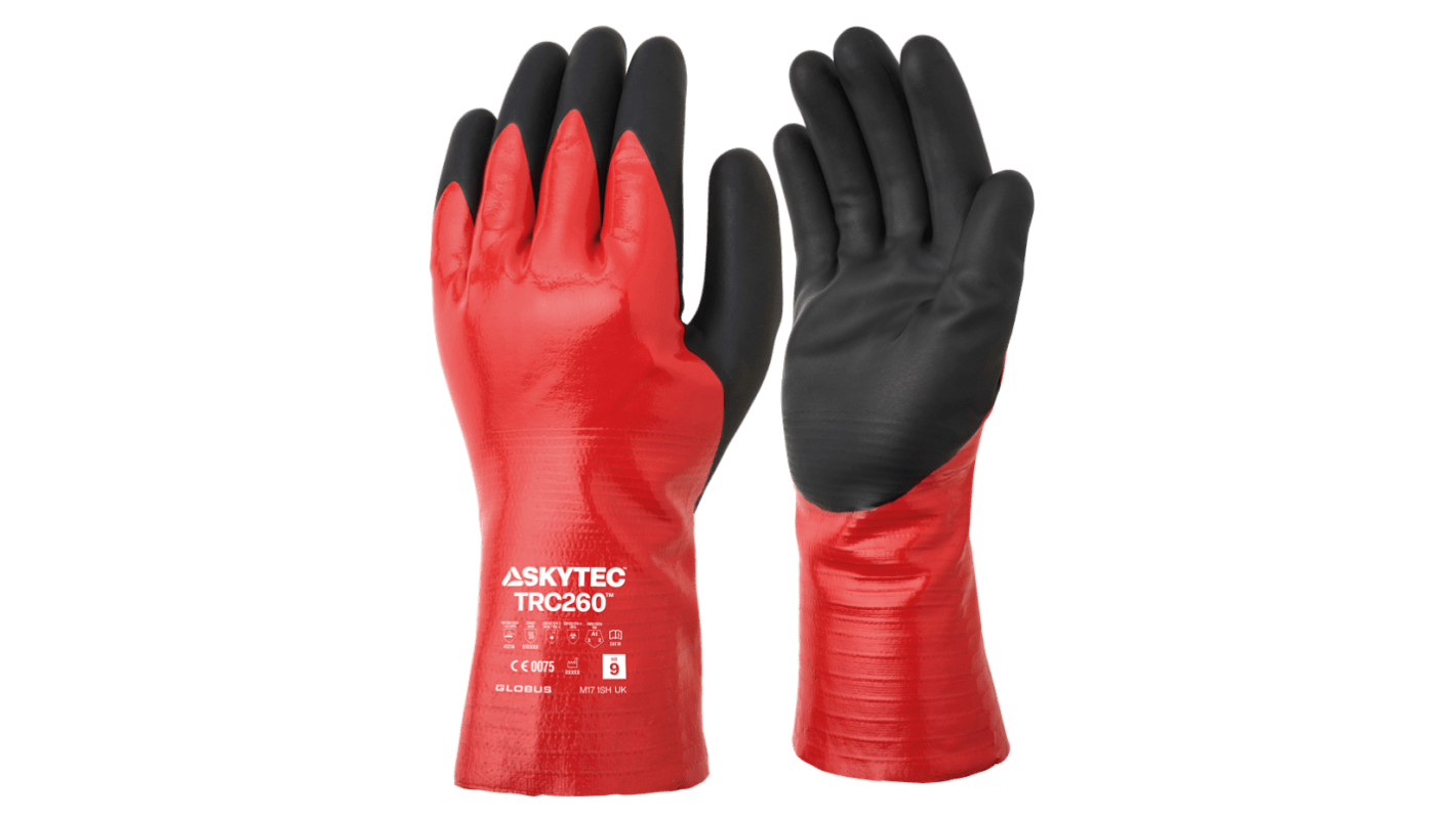 Skytec TRC260 Black/Red Recycled Polyester General Purpose, Waterproof Work Gloves, Size Medium, Nitrile, Nitrile Foam