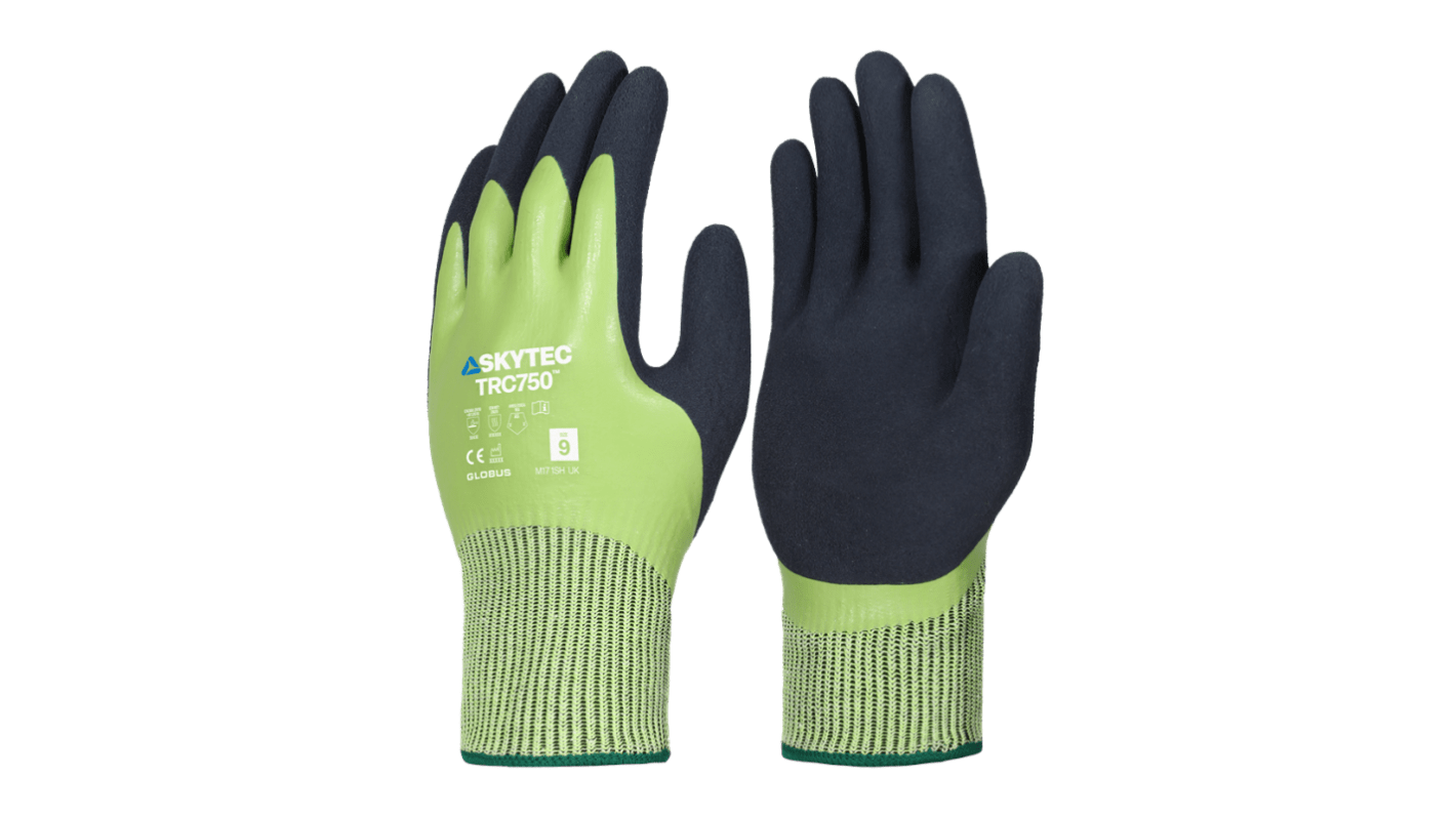Skytec TRC750 Black, Green 13 Gauge HPPE, Nylon, Steel Fibre Abrasion Resistant, Cut Resistant Work Gloves, Size Large,