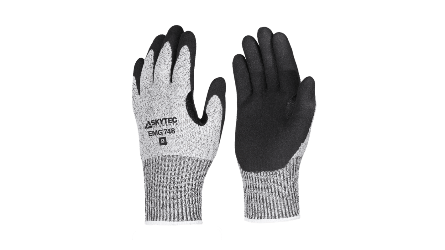 Skytec EMG748 Black, Grey Glass Fibre, HPPE, Nylon Cut Resistant, Dry Environment, Good Dexterity Work Gloves, Size 12,
