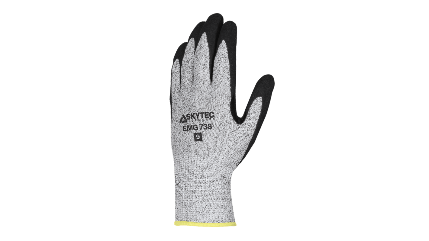 Skytec EMG738 Black, Grey Glass Fibre, HPPE, Nylon Cut Resistant, Dry Environment, Good Dexterity Work Gloves, Size XL,