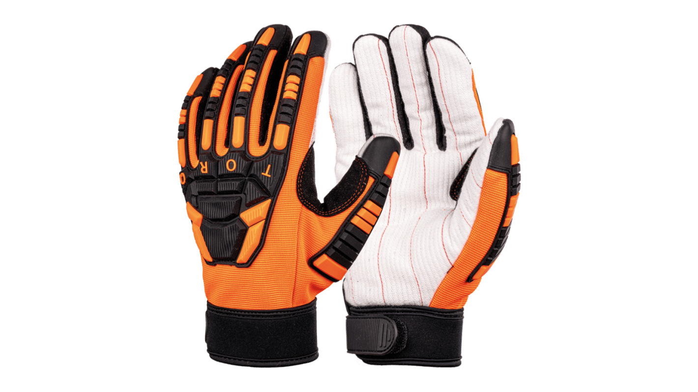 Skytec Torq Derrick Orange, White Polyester, Spandex, TPR Cut Resistant, Impact Protection Work Gloves, Size Medium,