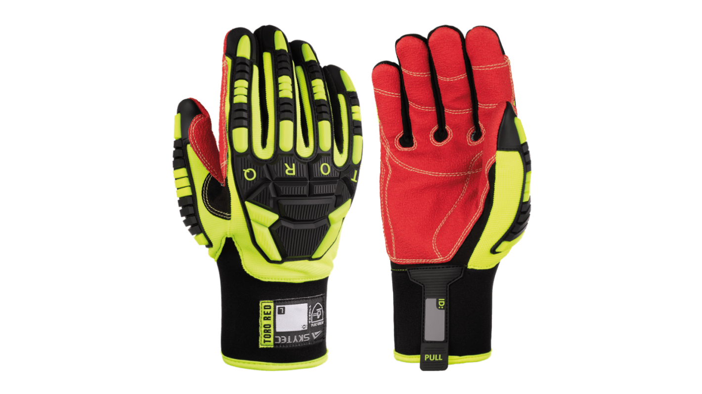 Skytec Torq Red F Red, Yellow Synthetic Leather Cut Resistant, Impact Protection Work Gloves, Size Medium, Polyester,