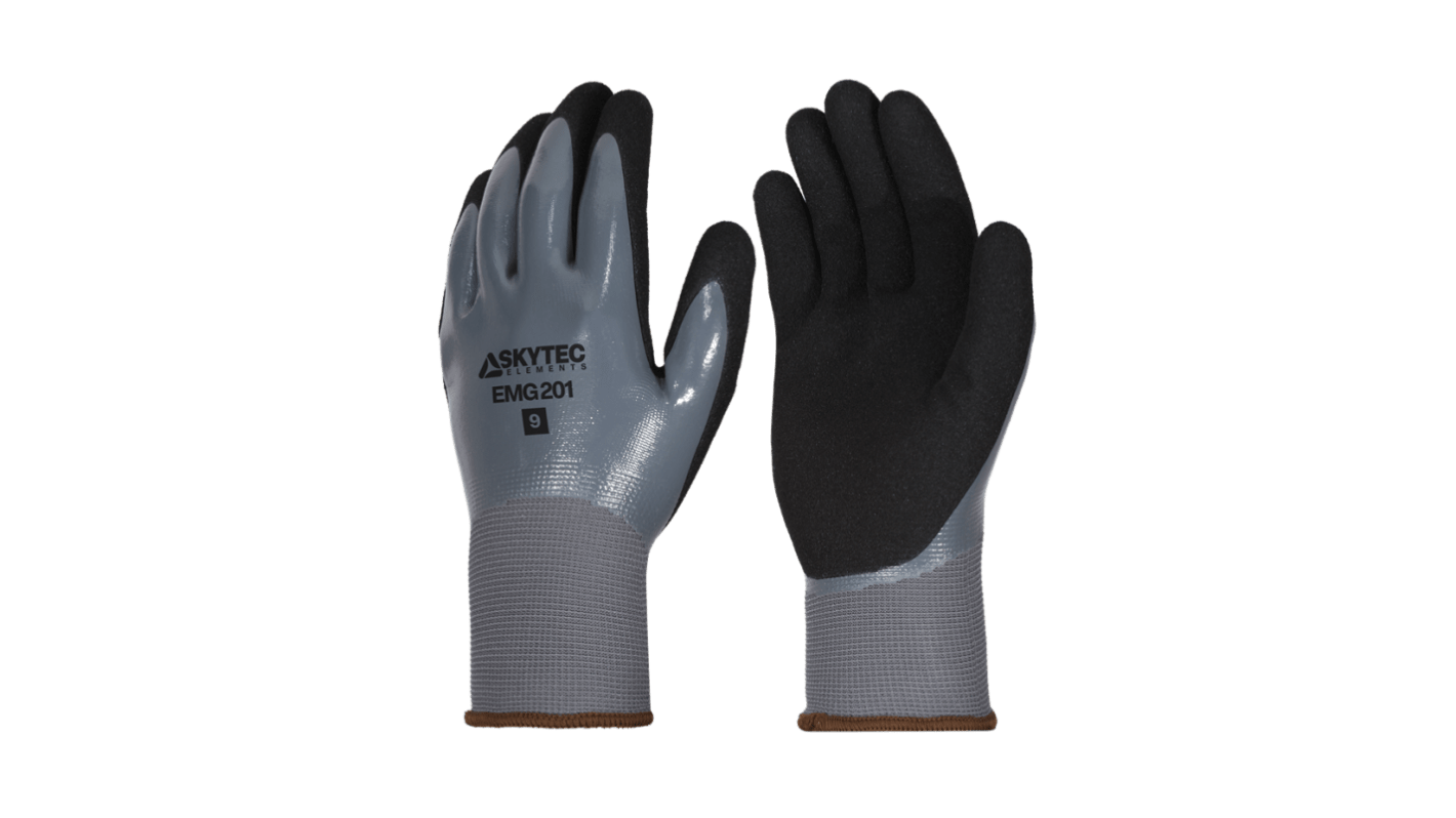 Skytec EMG201 Black, Grey Polyester Wet Environment Work Gloves, Size 12, XXXL, Nitrile Coating