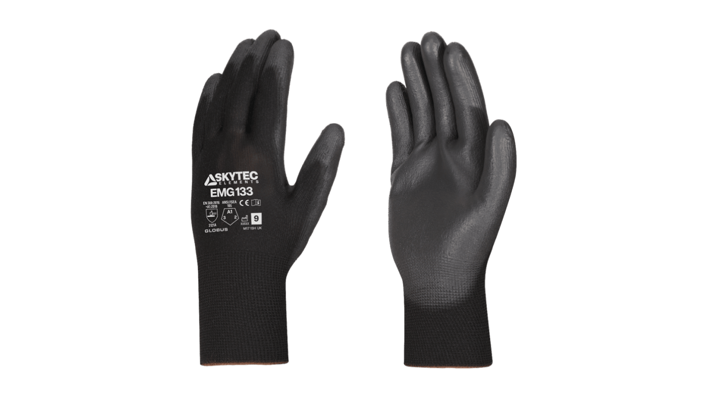 Skytec EMG133 Black Polyester Dry Environment, Moist Environment Work Gloves, Size Extra Small, Polyurethane Coating