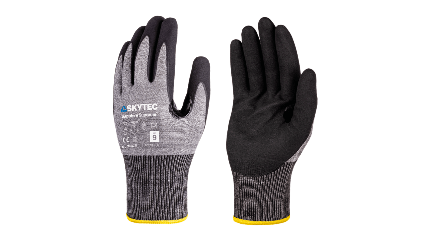 Skytec Sapphire Supreme Black, Grey 18 Gauge HPPE, Metal Fiber, Nylon Abrasion Resistant, Cut Resistant Work Gloves,