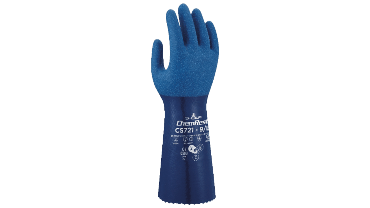 Showa CS721 Blue Polyester Chemical Resistant Work Gloves, Size Small, Nitrile Coating