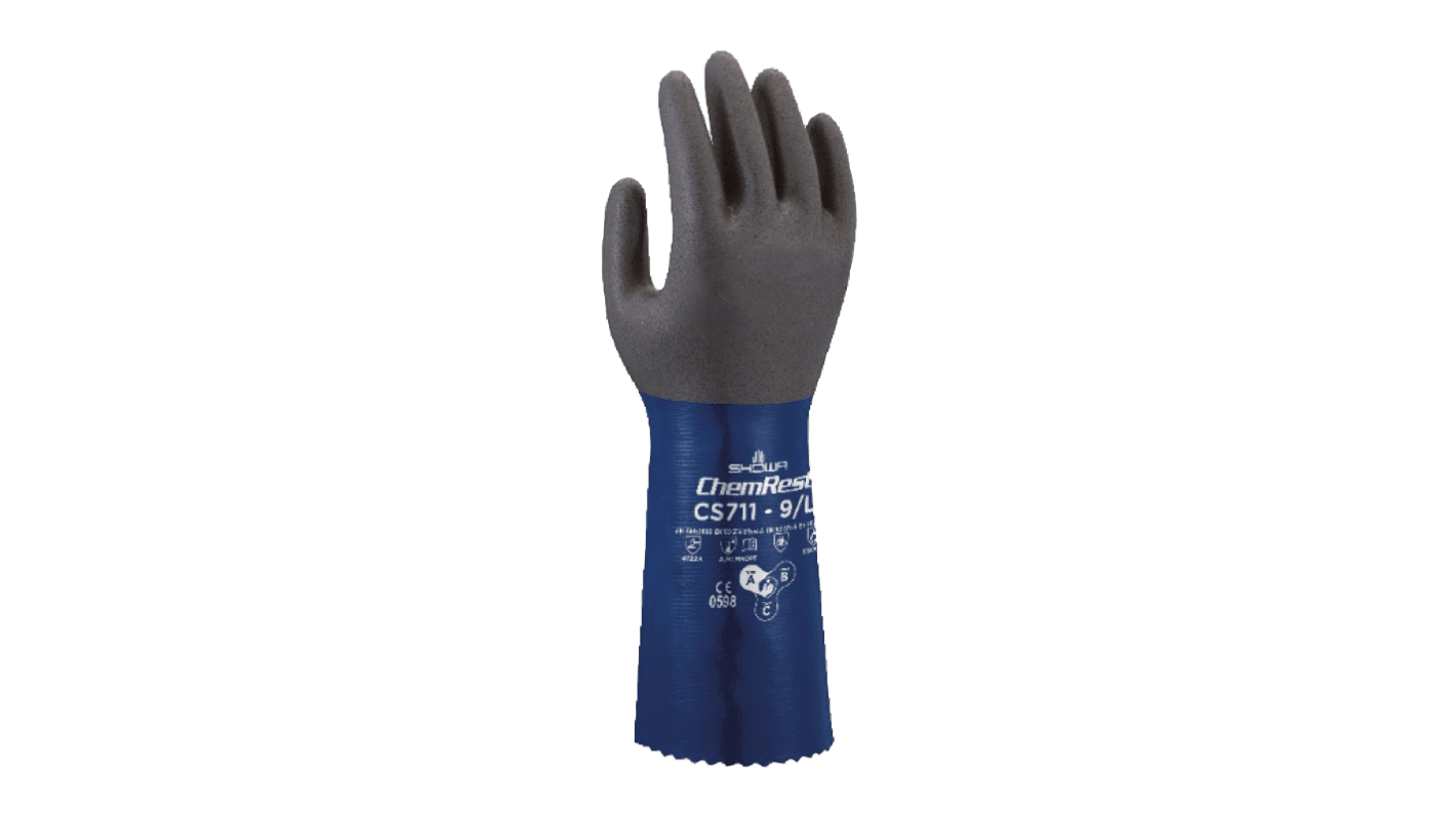 Showa CS711 Black, Blue Polyester Chemical Resistant Work Gloves, Size XL, Nitrile Coating