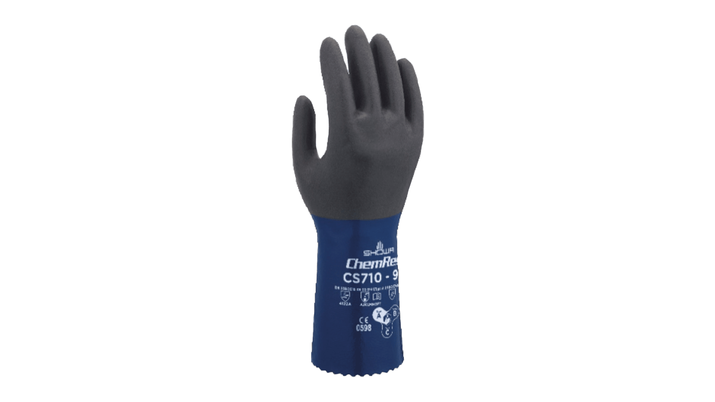Showa CS710 Black, Blue Polyester Chemical Resistant Work Gloves, Size Large, Nitrile Coating