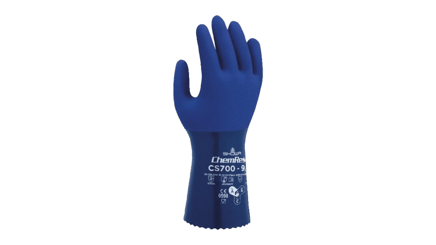 Showa CS700 Blue Polyester Chemical Resistant Work Gloves, Size Medium, Nitrile Coating