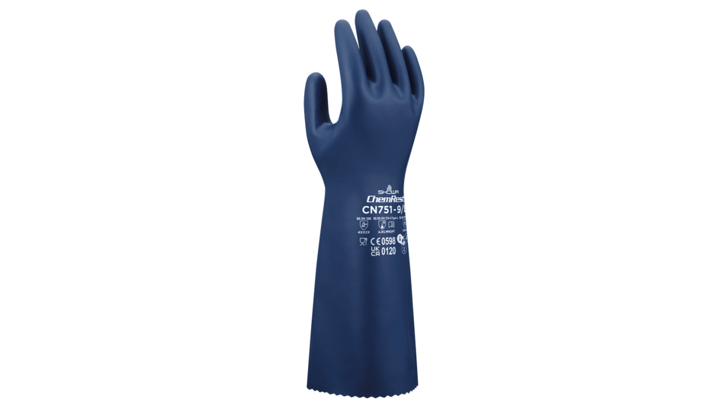 Showa CN751 Blue Cotton Chemical Resistant Work Gloves, Size Small, Nitrile Coating