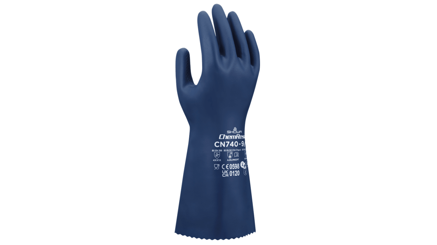 Showa CN740 EBT Blue Cotton Chemical Resistant Work Gloves, Size XXL, Nitrile Coating