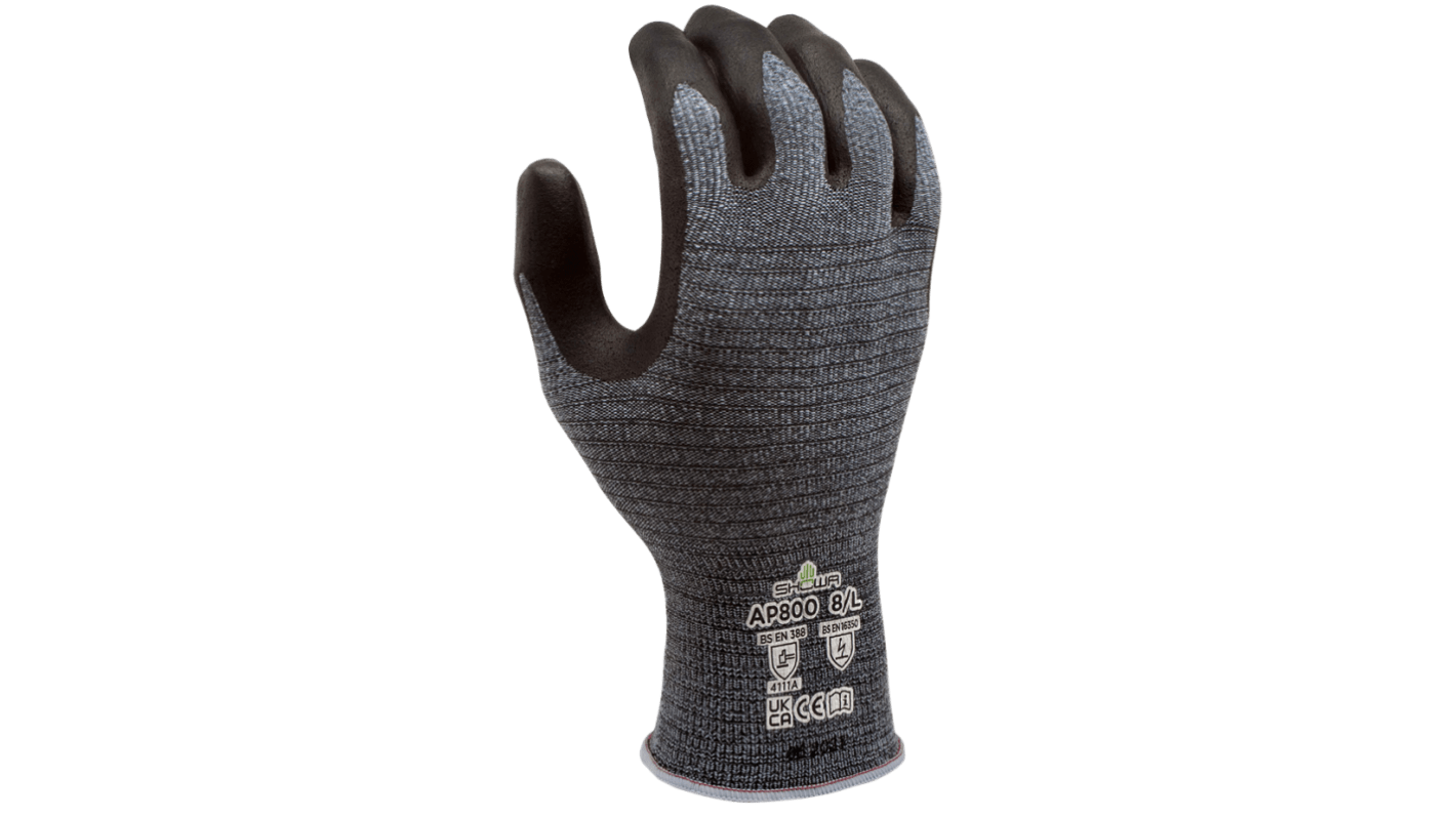 Showa AP800 Blue, Grey Microfibre Anti-Static Work Gloves, Size Small, Microporous Nitrile Coating