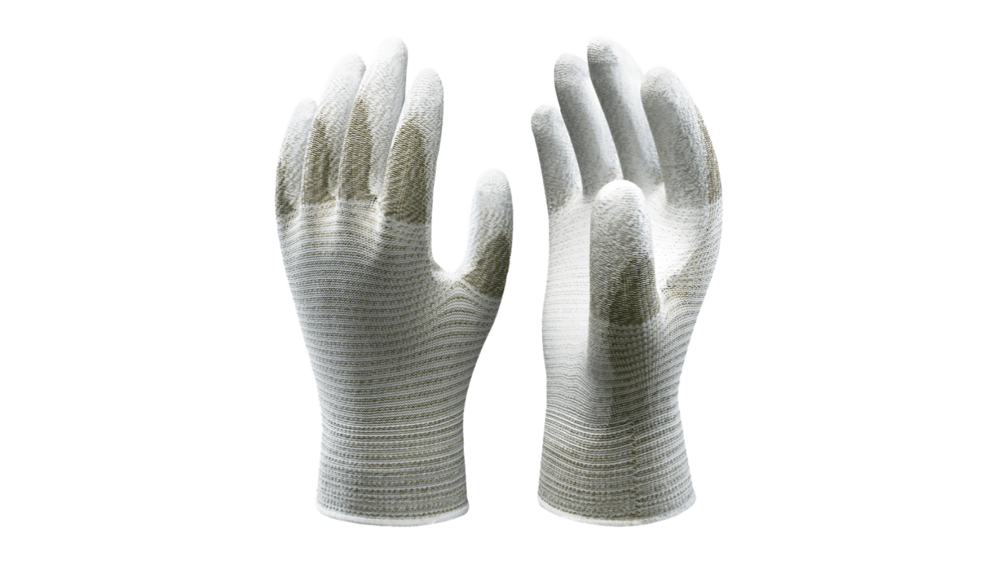 Showa A0170 Grey, White Acrylic, Nylon (Liner) Anti-Static Work Gloves, Size XL, Polyurethane Coating